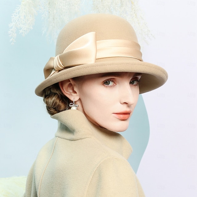  hattar 100% Ull Plommonstop / Cloche hatt Fedorahatt Bröllop Tebjudning Elegant Bröllop Med Rosett Tvinning Hårbonad Huvudbonader