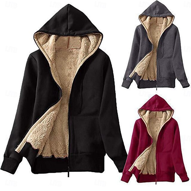  Mujer Abrigo de invierno Chaqueta de sherpa Chaqueta con capucha Exterior Calle Ropa Cotidiana Otoño Invierno Regular Abrigo Ajuste regular Mantiene abrigado Transpirable Elegante Casual Chaquetas