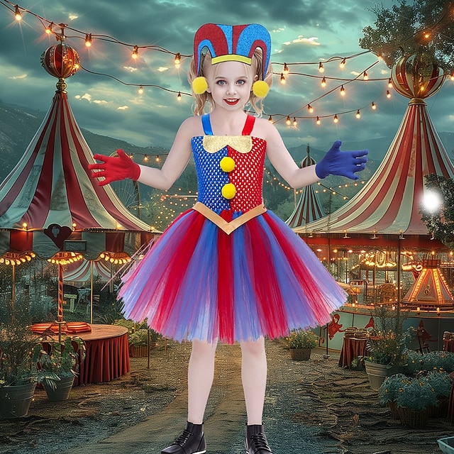  Jokeri Pelle Pomni Halloween Asut Asu sirkus Karnevaali puku Cosplay Lasten Tyttöjen Karnevaali Mardi Gras Suoritus Juhla Näyttämö Helppoja Halloween-asuja Pukeudu