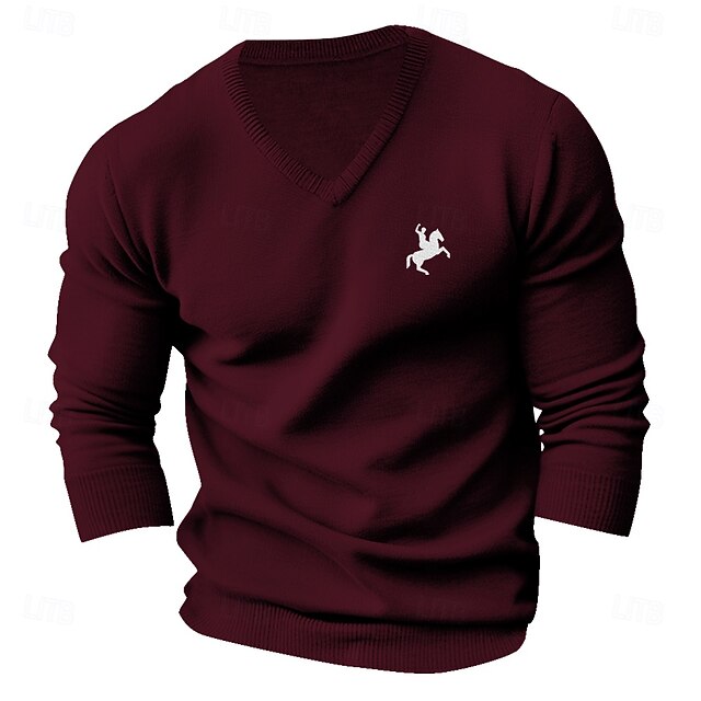  Per uomo Pullover Maglione A V Informale Abiti da sera per feste Giornaliero Con ricami A maglia Caldo Manica lunga Autunno Inverno Vinaccia Nero Blu marino scuro