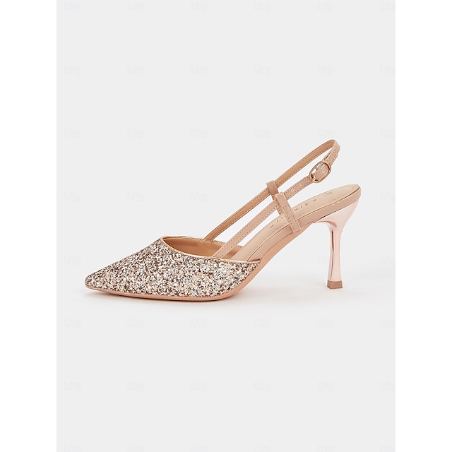  saltos slingback brilhantes em ouro rosa com tira ajustável no tornozelo e salto gatinho para mulheres - ideais para casamentos e ocasiões especiais