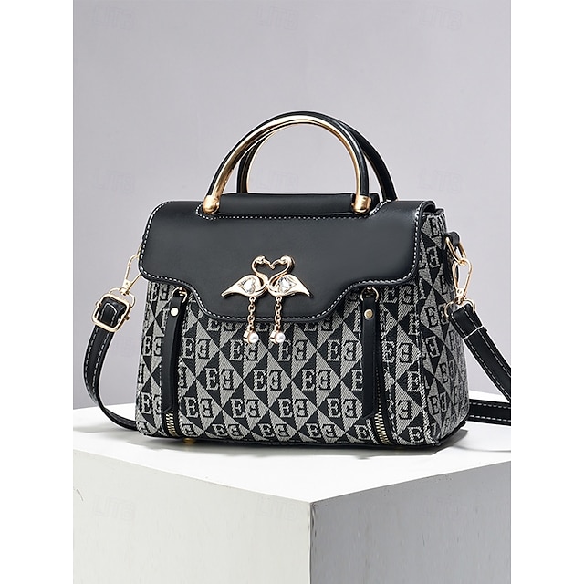  Elegante bolso bandolera beige para mujer: diseño de monograma de lujo con colgante de corazón y asa superior
