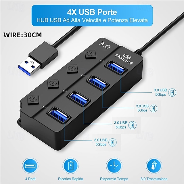  Διανομέας usb 4 θύρες Διανομέας usb 3.0 με ατομικό διακόπτη led φορητός προσαρμογέας υψηλής ταχύτητας επέκτασης πολλαπλών διανομέων USB προσαρμογέα διαχωριστή διανομέα