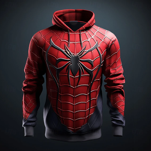 Men's Spider Hoodies Sweatshirt Fashion Cool Long Sleeve Crew Neck Party Holiday Streetwear Red Drawstring Fall Winter Designer4