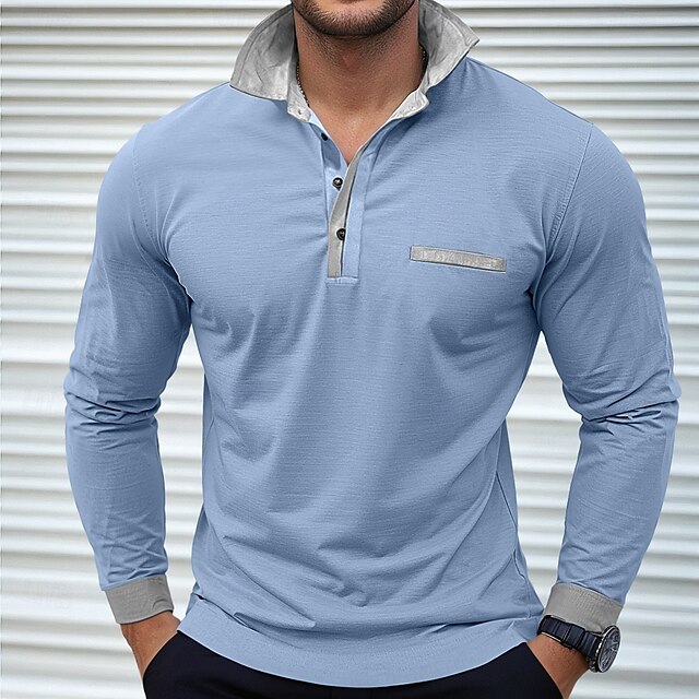  Herren Poloshirts Golf Poloshirts Strasse Geschäft Kargen Klassisch Langarm Modisch Basic Patchwork Tasche Farbblock Herbst Winter Jahreszeiten Regular Fit Hellblau Babyblau Schwarz Weiß Burgunderrot