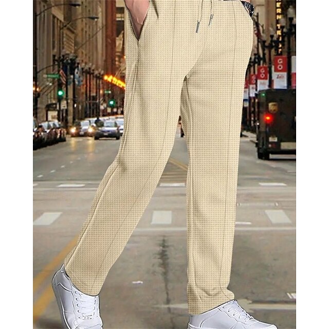  Men's Sweatpants Trousers Pleated Pants Waffle Pants Pocket Drawstring Elastic Waist Plain Comfort Sports Outdoor Daily Fashion Casual Black White Micro-elastic