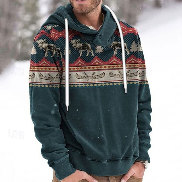  Per uomo Fantasia geometrica Stampa Felpa con cappuccio Felpe Felpa Felpa con cappuccio Manica lunga Felpa con cappuccio Con cappuccio Streetwear Informale Per uscire Verde chiaro Verde militare