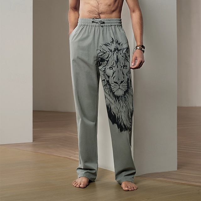  Per uomo Animale Leone Pantaloni di Lino Pantaloni Pantaloni Larghi Misura del girovita medio Streetwear Hawaiano Designer Casuale Quotidiano Ferie Coulisse Elastico in vita Stampa 3D Primavera