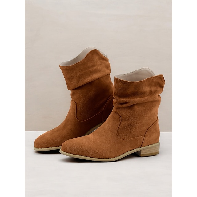  stivaletti alla caviglia scamosciati beige da donna – stivaletti stile western con tacco basso, casual e comodi