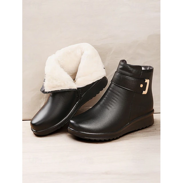 Women's Faux Leather Ankle Boots with Faux Fur Lining โ Warm, Slip-Resistant Winter Footwear with Buckle Detail 11