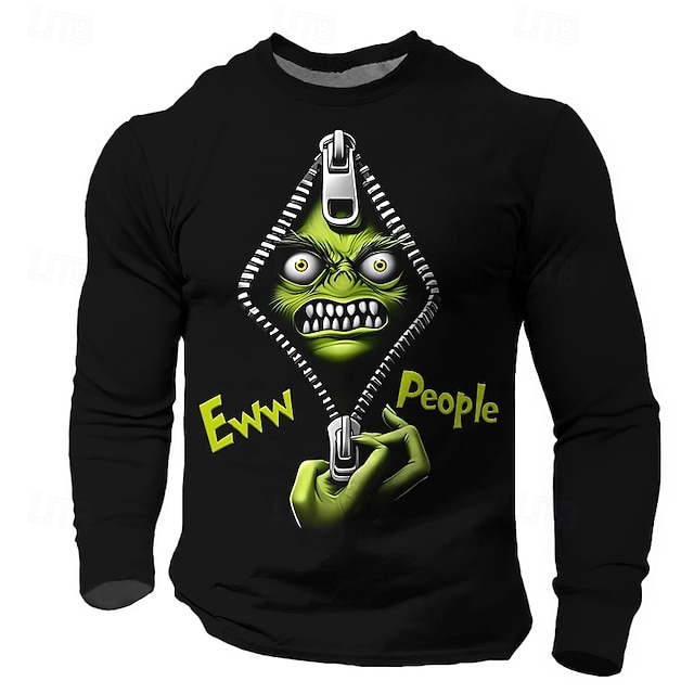  Herren Grimasse T Shirt Langarm T-Shirt 3D-Druck Rundhalsausschnitt Hemd Designer Retro Vintage Straße Lässig Täglich Schwarz Sommer Frühling Herbst Bekleidung S M L XL XXL XXXL
