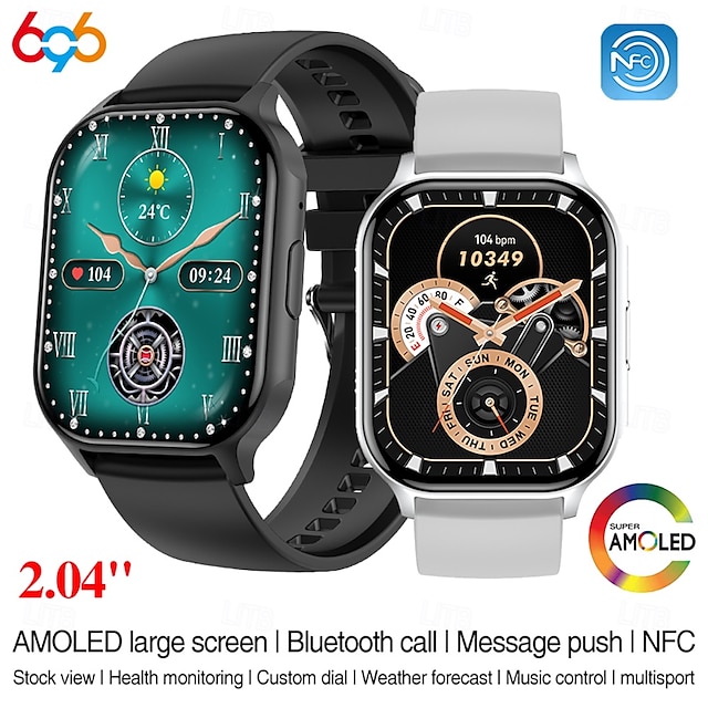  696 HK26 Reloj inteligente 2.04 pulgada Pulsera inteligente Bluetooth Podómetro Recordatorio de Llamadas Seguimiento del Sueño Compatible con Android iOS Mujer Llamadas con Manos Libres Recordatorio