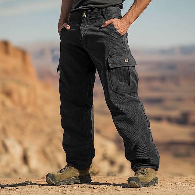  Homens Calças Cargo Calças de Veludo Calças Calças largas Calça casual Cintura elástica Bolso multi Perna reta Tecido Conforto Macio Comprimento total Ao ar livre Casual Diário Moda Roupa de rua