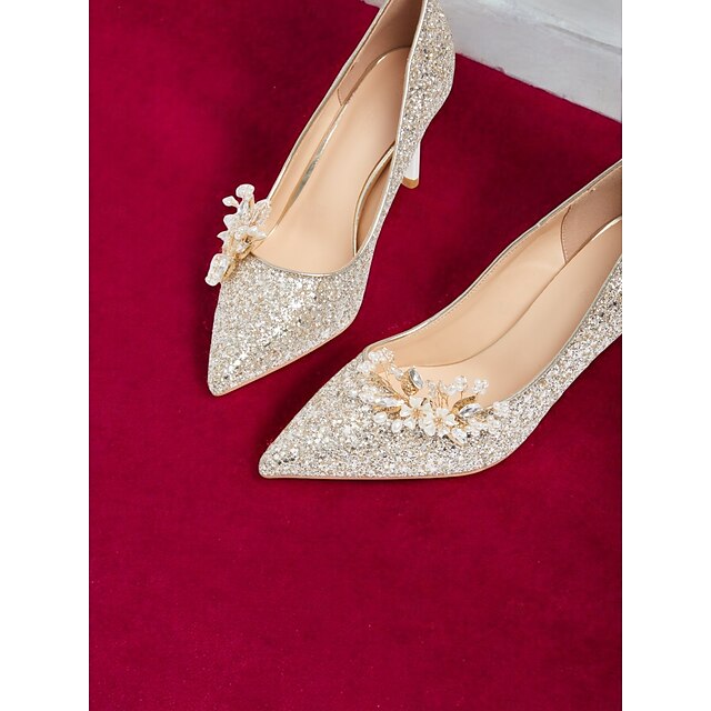 Embellished Bows and Pearl Straps Pointed Heels - Silver