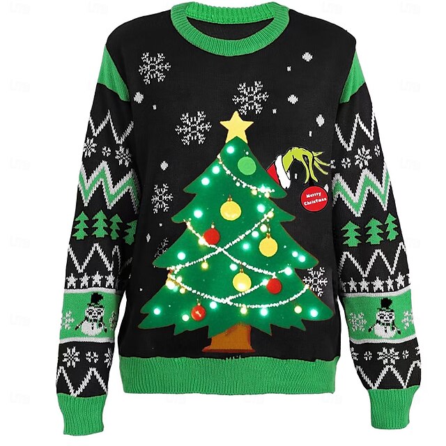 Christmas Trees Ugly Christmas Sweater Pullover Jumper Knitted Light Up