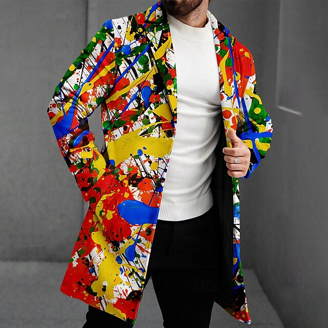 Men's Oil Painting Fleece Jacket Coat Thermal Comfortable Artistic Casual Outdoor Street Daily Wear 3D Print Buttons Front Pocket Winter Turndown Long Sleeve Multi Color4