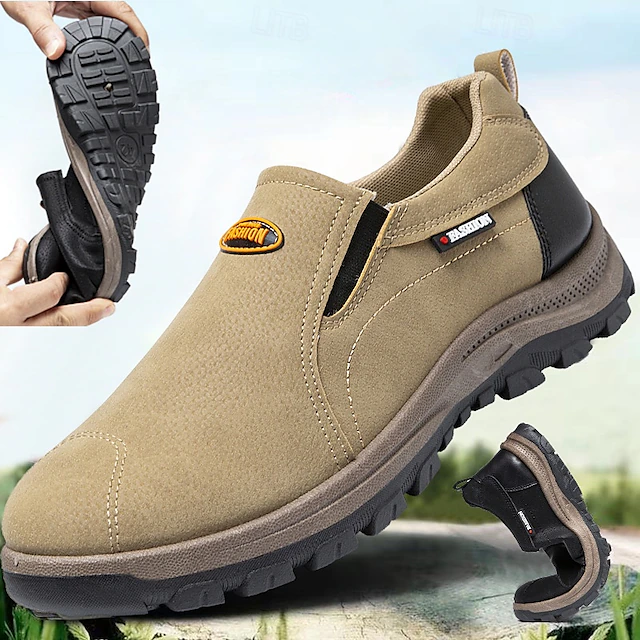 Men's Beige Slip-On Outdoor Shoes with Non-Slip Rugged Sole and Black Accents – Comfortable Casual Footwear for Everyday Use 28