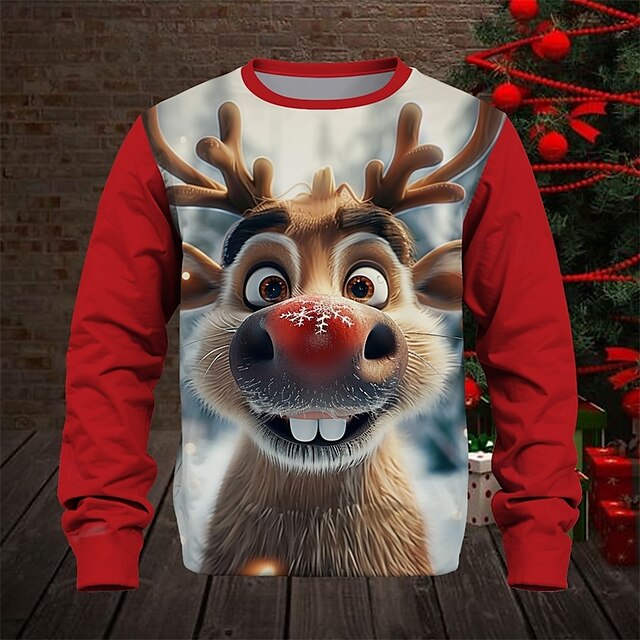  Jungen 3D Graphic Hirsch Weihnachts-Sweatshirt Pullover Langarm Frühling Herbst Modisch Basic kinderkleidung 4-12 Jahre Rundhalsausschnitt Outdoor Casual Täglich Regular Fit