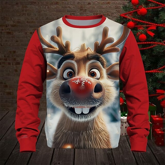 Boys 3D Graphic Deer Christmas Sweatshirt Sweatshirt Long Sleeve Spring Fall Fashion Basic Kids 4-12 Years Crew Neck Outdoor Casual Daily Regular Fit4