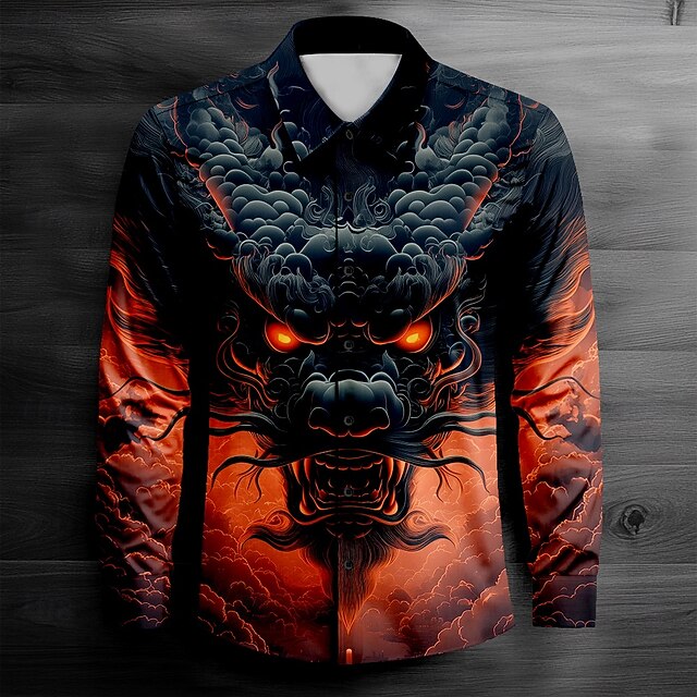Men's Dragon Button Up Shirt Long Sleeve Fashion Casual Dark Party Evening Wear Street Daily Fall Winter Spring & Summer Shirt Collar Button Up 3D Print Black4