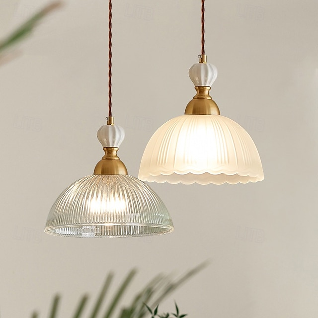  lampada a sospensione moderna di metà secolo con paralume a forma di ciotola in vetro semplice, 85-265 V