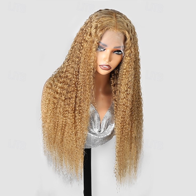  Peluca de cabello humano n.° 27, 13 x 4, con encaje frontal, onda rizada, 180 % de alta densidad