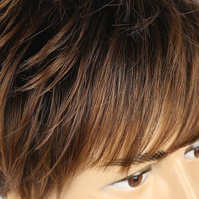Mens Short Wig Brown Layered Natural Synthetic Costume Cosplay Hair Wig