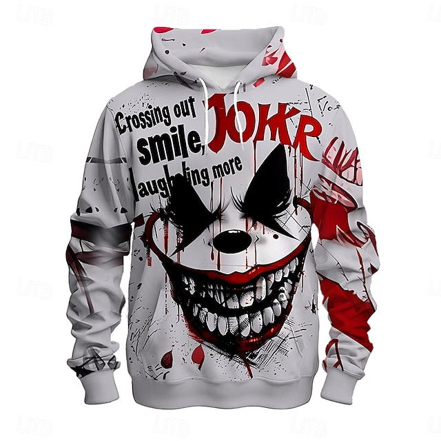 Clown Print Casual Sweatshirts Mens Autumn Winter Loose