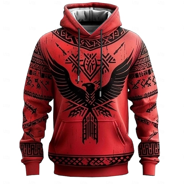  Homens Viking Moletons Moletom Casacos Moletom com capuz Gola Redonda Moda Impressão 3D Festa Feriado Streetwear Vermelho Com Cordão Outono Inverno Designer