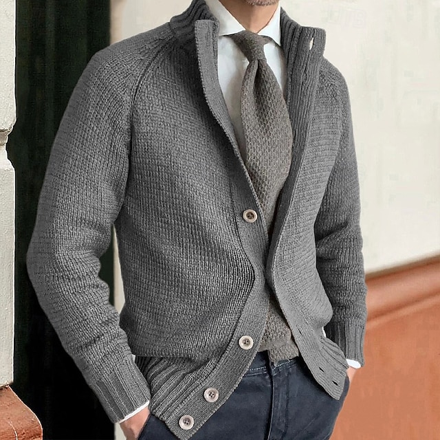  Men's Dress Sweater Cardigan Sweater Sweater Jacket Ribbed Knit Plain Knitwear Elegant Work Dailywear Clothing Apparel Spring Fall Black Brown M L XL