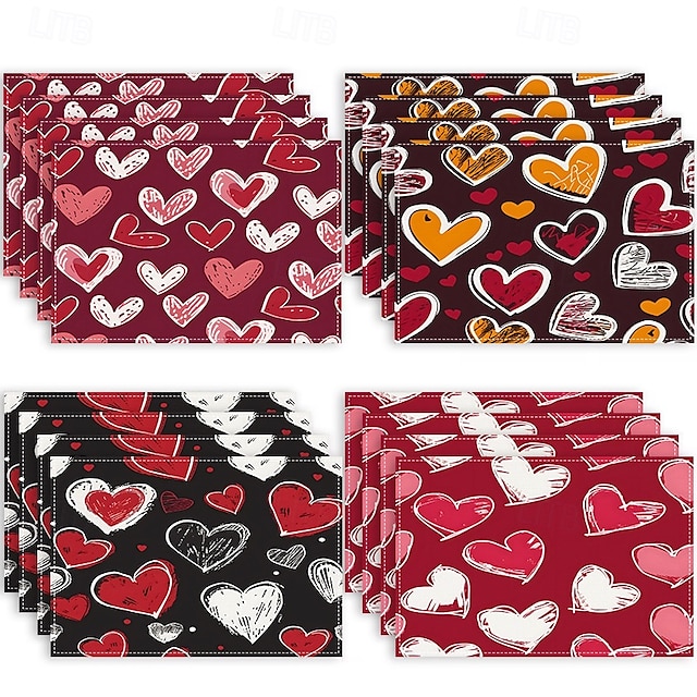  Valentine's Day Placemats Set of 4 Romantic and Decorative Table Mats Featuring Heart or Rose Patterns Durable and Heat-Resistant Perfect for Adding a Touch of Love to Your Dining Table Decor