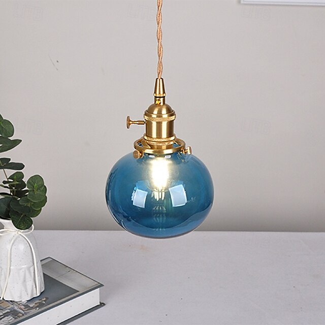  lampada a sospensione in vetro soffiato blu bagno lampada a sospensione in vetro verde lampada a sospensione a sfera in vetro trasparente rigato lampada a isola zucca vintage 85-265v