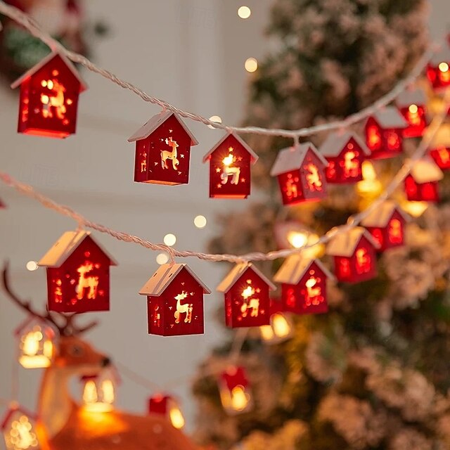 Christmas Fairy String Lights Wooden Small House LED Fairy Lights 1.5m