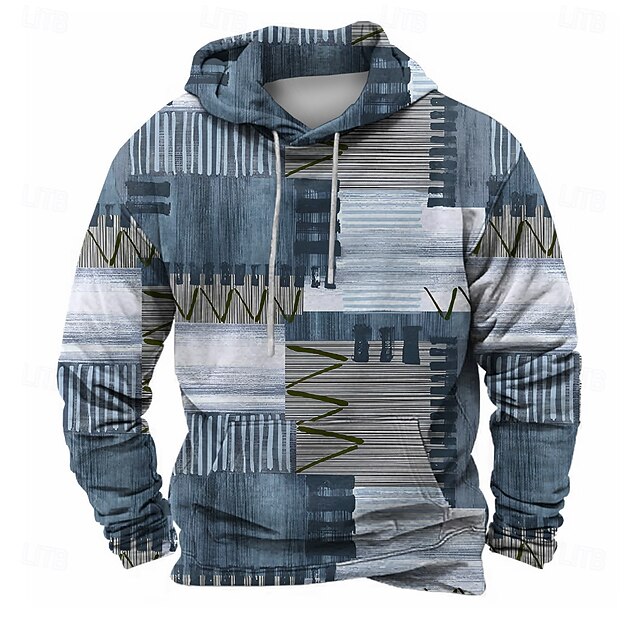 Men's Plaid Hoodies Sweatshirt Fashion Cool Long Sleeve Crew Neck Party Holiday Streetwear Blue Drawstring Fall Winter Designer4