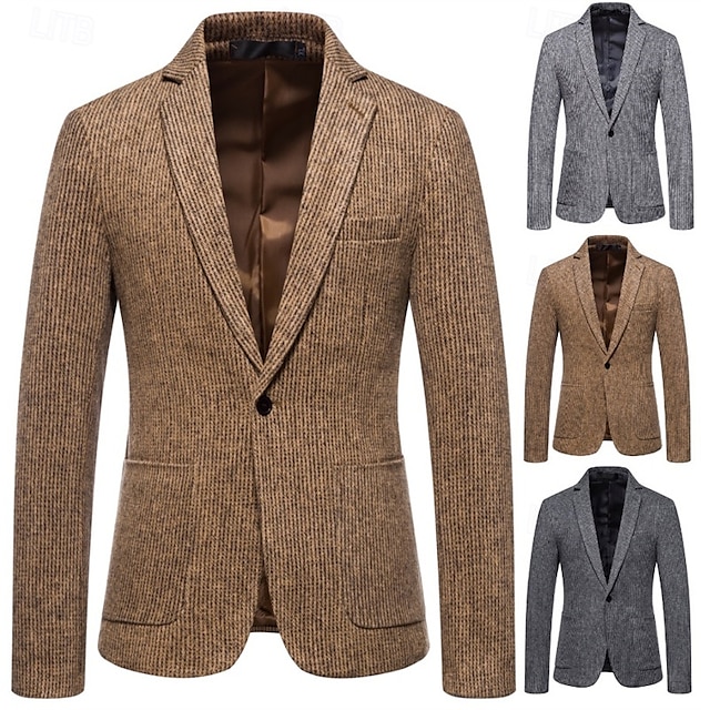  Herre Blazer Virksomhet Cocktailfest Bryllupsfest Mote Fritid Vår & Vinter Polyester Helfarge Knapper Lomme Bekvem Enkeltkneppet Blazer Mørkegrå Kakifarget Lysegrå