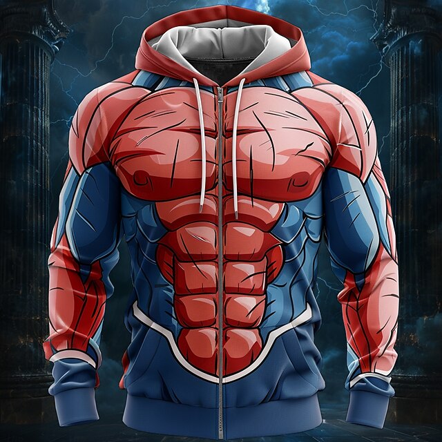 Men's Simulation Cartoon Character Hoodies Sweatshirt Fashion Cool Long Sleeve Hooded Vacation Going out Gym Red Drawstring Fall Winter Designer4