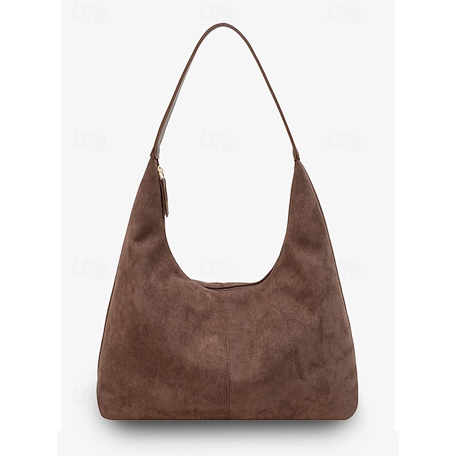 minimalistische bruine suède hobo schoudertas voor dames – stijlvolle casual tas voor dagelijks gebruik, zachte en ruime handtas voor werk of winkelen