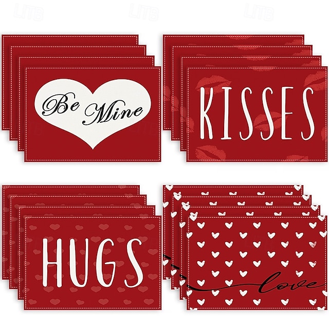  Valentine's Day Placemats Set of 4 Romantic and Decorative Table Mats Featuring Heart or Rose Patterns Durable and Heat-Resistant Perfect for Adding a Touch of Love to Your Dining Table Decor