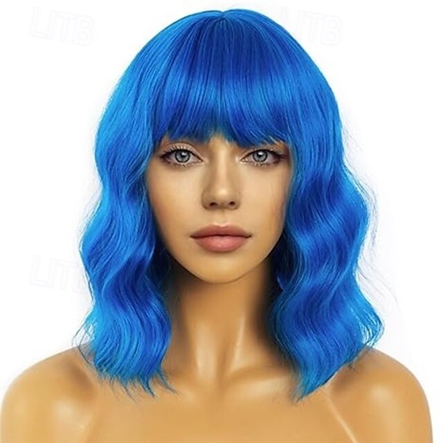  perruques courtes bob avec frange pour femmes perruque ondulée lâche perruque synthétique bouclée ondulée longueur épaule bob perruque cosplay pour fille perruques de costume colorées
