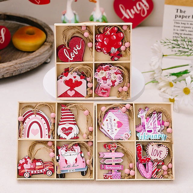 Valentine's Day Pink Wooden Hanging Ornaments Creative Heart 