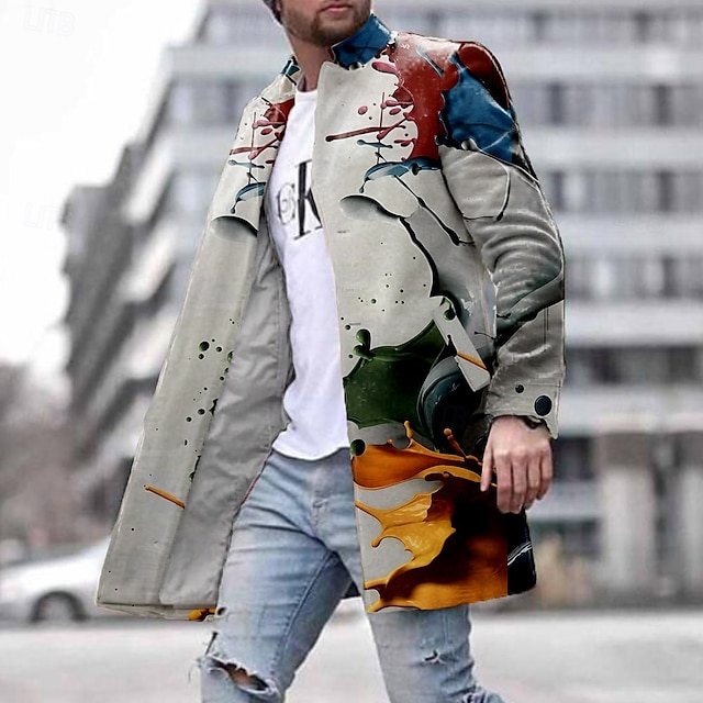  Per uomo Colorato Cappotto invernale Giacca in pile Cappotto Termale Comodo Artistico Informale Esterno Strada Da tutti i giorni Bottoni Stampa 3D Tasca frontale Inverno Collo ripiegabile Manica lunga