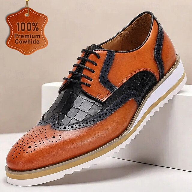 Men's Premium Cowhide Leather Brogue Oxford Shoes Vintage Style