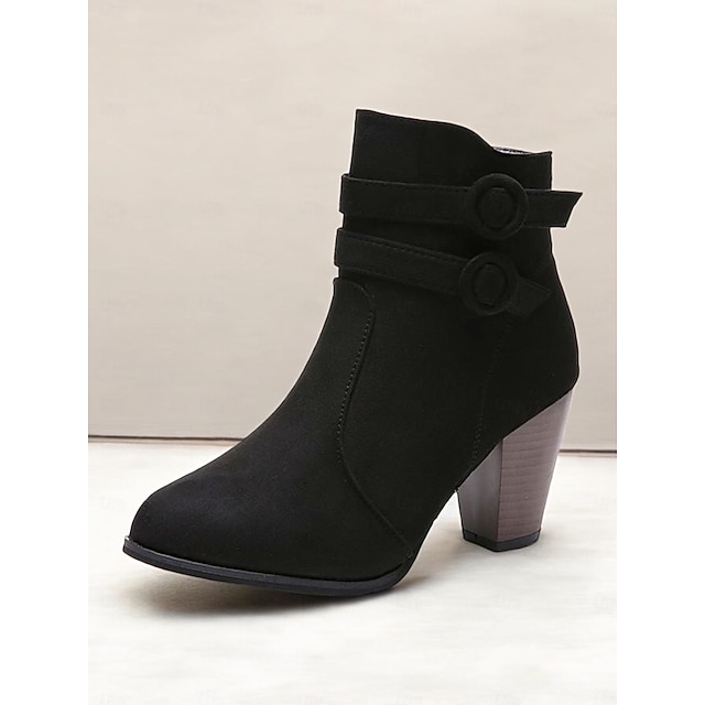  braune Damenstiefeletten aus Wildlederimitat - Blockabsatz mit seitlichem Reißverschluss und dekorativen Knopfdetails, ideal für die Freizeit im Herbst und Winter