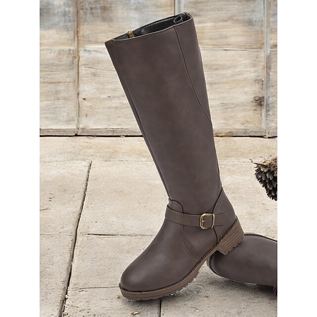 Women's Brown Knee High Boots - Square Toe Chunky Heel Pull-On Riding Boots, Size 7.5 - View #3