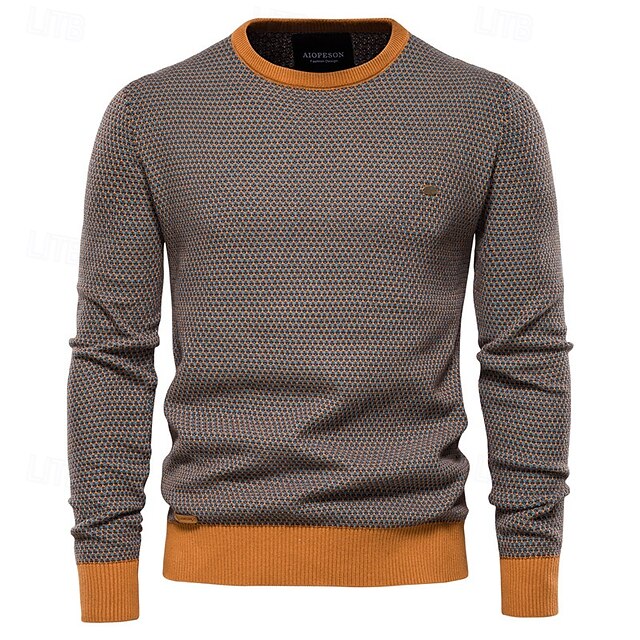  Herren Pullover Strickware Gerippt Stricken Normale Oberteile Farbblock Rundhalsausschnitt Strickware Neutral Outdoor Bekleidung Frühling & Herbst Schwarz Rote S M L