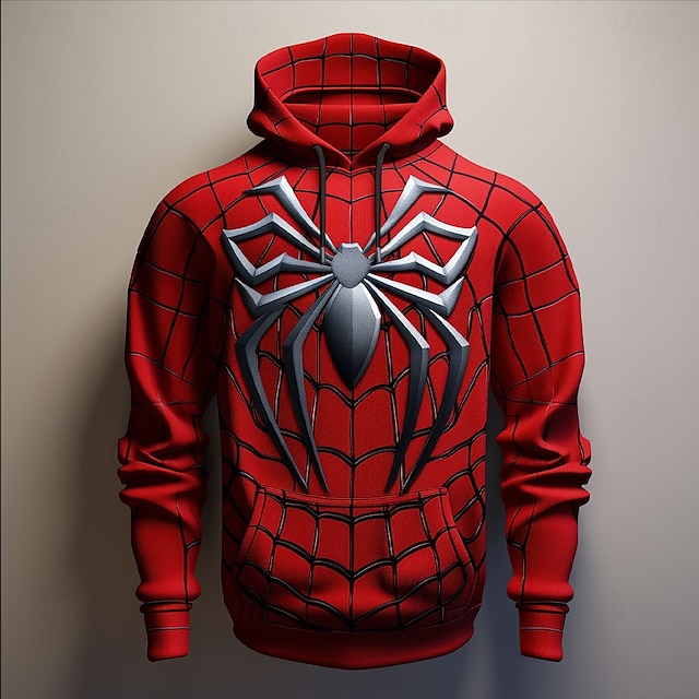  Per uomo SPIDER Felpe Felpa Soprabiti Felpa con cappuccio Girocollo Di tendenza Stampa 3D Feste Per eventi Abbigliamento di strada Rosso A cordoncino Autunno Inverno progettista