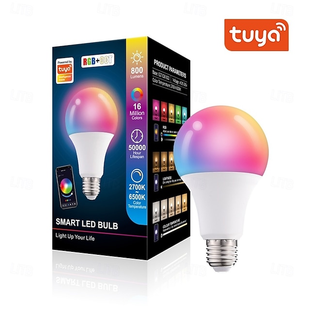  e27 led chytrá žárovka a19 10w s tuya wifi bluetooth ovládáním, synchronizace hudby se změnou barev, chytré domácí osvětlení na párty  & výzdoba