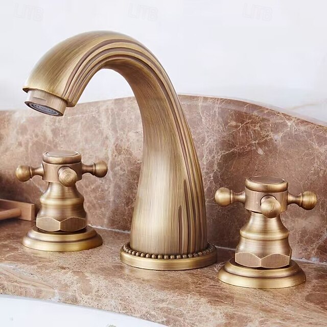  Wasserhahn mit Öl eingeriebener Bronze, weit verbreitet, Waschbeckenhahn, Waschtischmischer, Zulaufschlauch, Kreuzgriff, 2 Griffe, 3 Löcher
