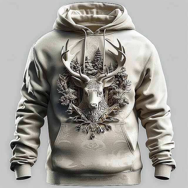 Men's Deer Hoodies Sweatshirt Fashion Cool Long Sleeve Crew Neck Party Holiday Streetwear White Drawstring Fall Winter Designer4