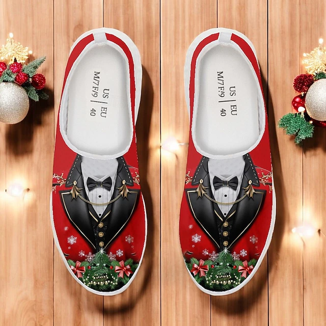 Men's Christmas Tuxedo Print Slip-On Sneakers - Festive Holiday Themed Casual Shoes with Christmas Decorations - Perfect for Holiday Parties & Celebrations 7